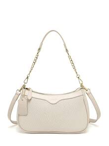 (With Cherry Pendant) Elegant Versatile Crescent Moon Bag With Chain, Adorned With Cherry Pendant, Chic Shoulder Bag, Fashionable Ladies' New Crossbody Bag. Y2K Underarm Bag, Minimalist Handbag - Beige - View 3