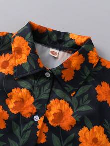 2pcs Kids Boys Retro Fashion Collar Print Long Sleeve Top And Pants Set, Casual Comfortable Spring/Autumn Outfit - Multicolor - View 3