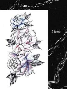 1张彩色性感素描花卉纹身贴纸，逼真纹身外观，不反光，防水，让您展现个性，彩色素描花卉设计，适用于女性腰部和大腿，多功能男女通用身体艺术临时纹身，适用于手臂、胸部、颈部和背部，易于粘贴和去除。 - 彩色 - 查看 4