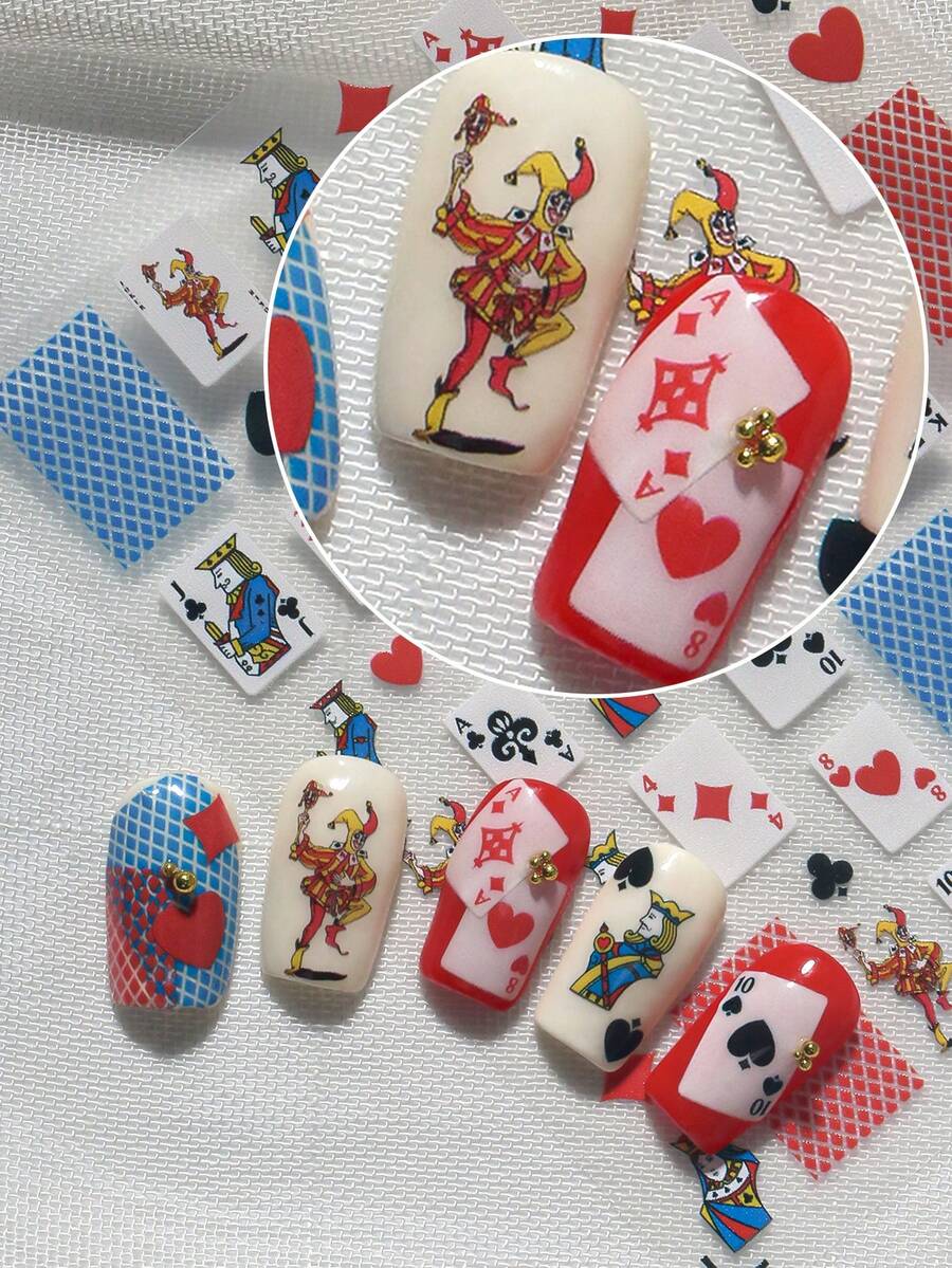 A Nail Sticker With Embossed Laser Technology, Featuring A Vintage Poker Card Pattern, Suitable For Personal DIY And Nail Salon Use Nails Nail Supplies - Multicolor - View 1