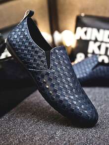 Men's Slip-On Soft Bottom Loafers, Lightweight Luxury Breathable Casual Moccasins, Navy Blue Boat Shoes - Blue - View 11