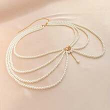 1件性感仿珍珠多层流苏侧开衩腰链，个性化腰带身体链配饰 - 金色 - 查看 13