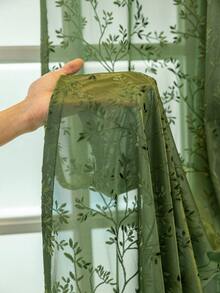 1 tấm rèm cửa mềm mại, hơi trong suốt, họa tiết cành cây dệt jacquard, màu xanh lá cây, thích hợp trang trí phòng ngủ, rèm cửa hơi trong suốt. - màu xanh lá - Xem 1