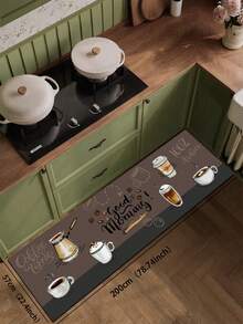 1pc Silica Gel Kitchen Floor Mat With Hand-Painted Coffee-Themed Illustration, Featuring Various Coffee Cup Designs Such As Cream-Topped, Takeaway Paper, Transparent Glass, And Ceramic Black Coffee Cups Christmas Decor Kitchen Rug - Multicolor - View 9