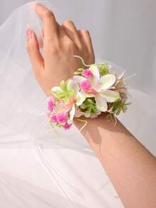 1pc/2pcs Elegant Flower Wrist Corsage, Bridal Wrist Flower, Women & Bridesmaids Wrist Decor For Party,Summer,Beach,Wedding,Festival,Birthday - Multicolor - View 6