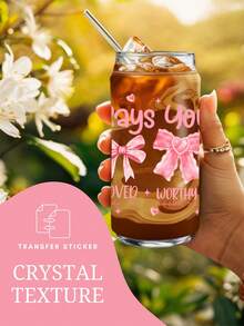 4 件装 Coquette 基督教与运动 UV DTF 杯贴，适用于 16 盎司玻璃杯，粉色蝴蝶结棒球垒球转印贴纸，宗教信仰 DIY 贴纸（9.4x4.3 英寸） - Coquette01 - 查看 2