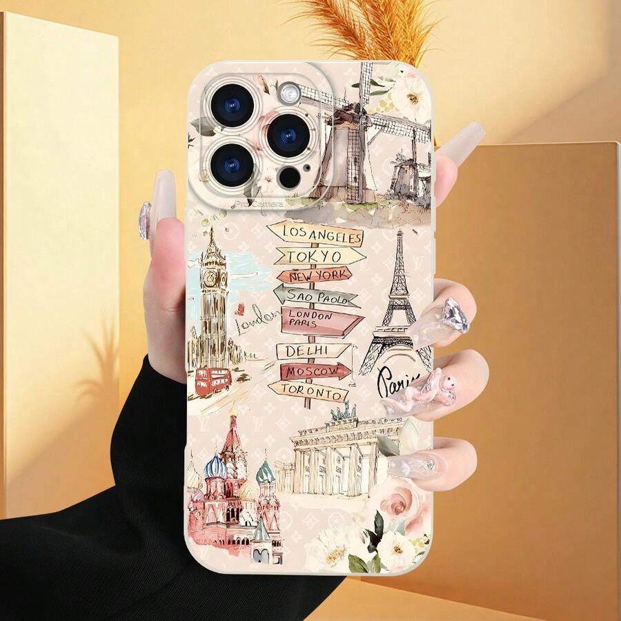 A Stylish And Creative Antique White Phone Case With Paris Design Patterns, Compatible With Iphone Models 7/8/X/XS/XR/11/12/13/14/15/16 Plus Pro Max Mini, Perfect As A Gift For A Boyfriend Or Girlfriend.,Suitable For IPhone 17 Air - 白色 - 查看 1