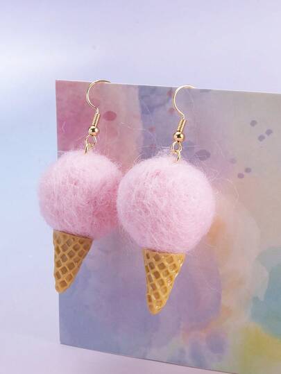 1 Pair Fashionable High-End Elegant Sweet Cute Plush Ball Resin Ice Cream Earrings, Suitable For Cute Girls Everyday, Date, Party Wear, Great Gift For Friends