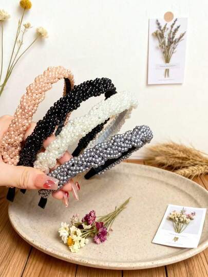 1pc/2pcs Vintage Pearl Elegant Noble Headband, Suitable For Festivals, Weddings, Parties, Daily Wear, Classical Style