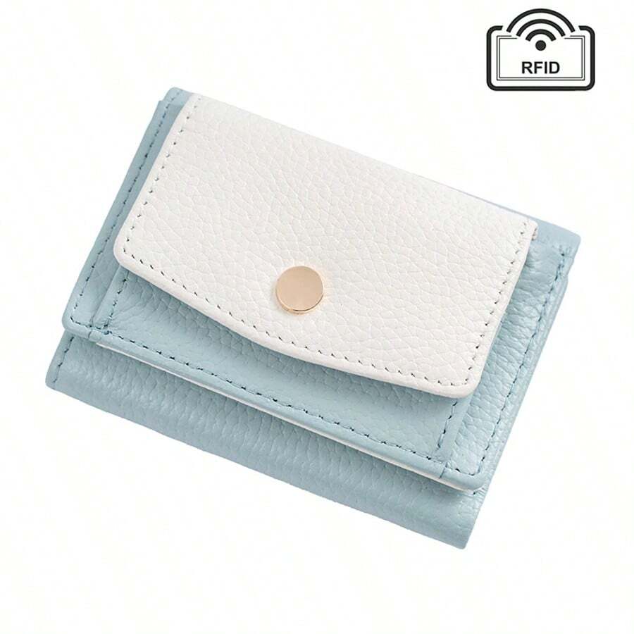 ミニ財布 RFID 三つ折り財布 レディース 本革 おしゃれ 小さい財布 スキミング防止 小銭入れ付き みつおり 牛革 軽量 コンパクト - 水色 - チェックする 1