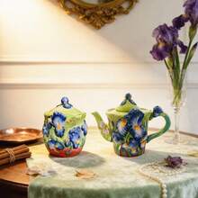 Handpainted Ceramic Classic Oil Painting Series - Vase, Canister, Sugar & Creamer, Coffee Filter Cup, Teapot, Butter Dish, Home & Kitchen Tabletop Decor, Gifts (Starry Sky, Sunflower, Iris) - Multicolor - View 12