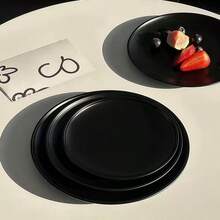 1 pieza/1 set de bandejas redondas de acero inoxidable, bandejas de almacenamiento y exhibición de joyas de alto valor, platos para pasta, platos para té de la tarde, platos para postres, platos para postres de alto valor, platos para pasteles, platos para frutas del desayuno, platos multiusos para servir alimentos, platos aptos para lavavajillas, utensilios de cocina modernos, vajilla duradera, suministros para restaurantes, artículos esenciales para la cocina y el catering. - Negro - Ver 3