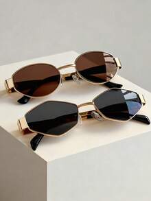 2 件套女士夏季时尚复古椭圆形金属框装饰眼镜，男女通用眼镜，适合街头潮流、日常通勤和拍照 - 彩色 - 查看 15