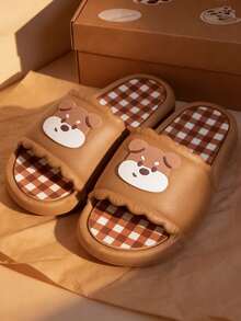1 par de pantuflas suaves y casuales para exteriores con diseño de perro lindo, corre 1 talla talla grande pequeña - Marrón - Ver 3