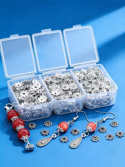 50-240颗 3种款式 花形帽、珠子帽、流苏帽、隔珠、耳环配件、珠子托盘、连接器、散珠 - 手工珠宝制作材料，适用于项链、手链、包包、节日配饰、DIY珠宝制作