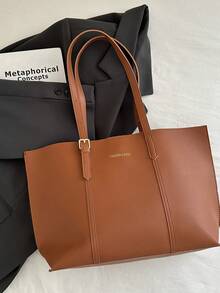 2pcs Women Brown Quilted Lining Shoulder Tote Bag, Fashion Large Capacity Combination Handbag With Snap Closure, Casual Street Style For Photography, Daily Commute - Brown - View 7