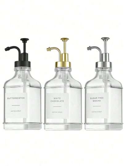 1pc Square Glass Syrup Dispenser For Bar And Home Use, Durable Transparent Bottle For Milk, Tea & Syrup Storage, 500ml/16.9oz Kitchen Tool & Barware, Ideal For Ramadan, Valentine Day & Easter Table Decor