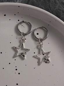 1pc Gothic Punk Style Rivet Swirl Star Earrings, Fashionable Cute Earrings For Women - Silver - View 7