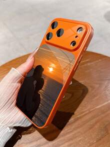 1pc Customized Couple Atmosphere Photo Orange Luxury Fashion Large Window Tempered Glass With Lens Protection Matte Anti-Drop Phone Case Compatible With IPhone 17/17Pro/17ProMax/17Air/16/16Pro/16ProMax/16Plus/15/15Plus/15Pro/15ProMax/14/14Plus/14Pro/14ProMax/13/13Pro/13ProMax/12/11 Phone Accessories Full Coverage High-End Protective Cover - Orange - View 3
