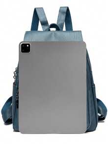 Ransel Wanita Kulit PU Lembut Berkualitas Tinggi Terbaru, Ransel Pelajar Travel Kapasitas Besar Warna Solid Vintage untuk Anak Perempuan - Biru - View 5