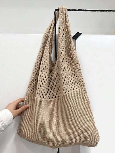 Hollow Out Crochet Bag Retro Hollow Crochet Bag, Large Capacity Shopping Bag, Women's Woven Shoulder Bag, Mother's Day Mom Fashion Classic Retro Leather Handbag Crossbody Bag Document Briefcase Work Bag Computer Compartment Bag Travel Bag Travel & Valentine's Day Gifts !, Travel Must Haves