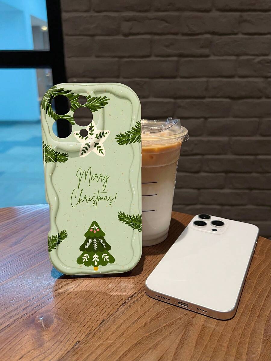 Funda navideña con diseño de árbol de Navidad y estrellas, compatible con teléfonos ,  17,  16 Pro Max,  15 Pro Max,  13 y  12. Fabricada en TPU, ofrece protección contra golpes y caídas. Perfecta para celebrar las fiestas, intercambiar regalos, reuniones familiares y celebraciones. - Blanco - Ver 1
