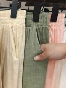 Imported Linen Women's Fashion Set (Pants + Lining) LD8410 Elegant Button Pocket Office - khỏa thân - Xem 3