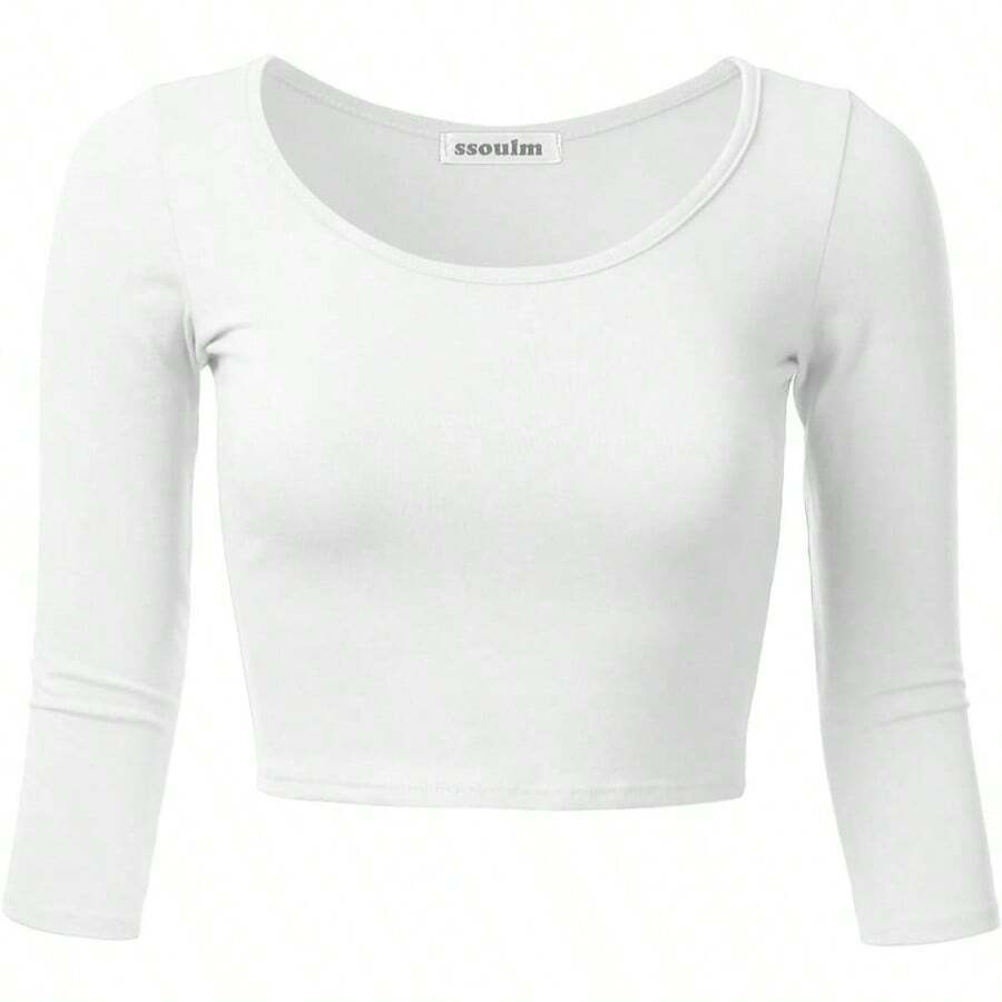 - playera de manga 3/4 para mujer, cuello redondo, algodn, corte ajustado S - 1XL - G + Stt009_blanco - Ver 1