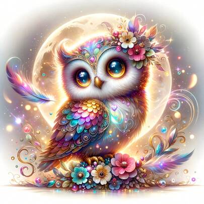 5D方形钻石画套装，猫头鹰图案，全钻钻石马赛克画套装，初学者DIY钻石画，珠宝艺术家居墙面装饰礼品