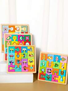 16片装木制形状配对拼图，适合3-6岁幼儿，蒙特梭利教育玩具，学前儿童学习玩具，动物/交通工具/水果/数字主题拼图，精细动作技能发展玩具，认知学习游戏，光滑边缘学前感官玩具，儿童脑力训练旅行玩具，幼儿早期STEM教育玩具，形状颜色识别玩具，儿童生日圣诞礼物 - 鎖扣拼圖 - 查看 12