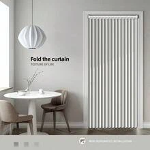 Magnetic Folding Door Curtain, Comes With Hanging Rings, Available In Multiple Colors, Suitable For Dividing Spaces In Living Room, Bedroom And Kitchen, Also For Room Decor