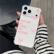 Compatible con iPhone 17, 16, 15, 14, 13, 12 y 11 Pro Plus Max, así como con OPPO, Galaxy, Moto, Redmi, Honor y Transsion. Esta funda transparente de cuatro esquinas a prueba de golpes presenta un lazo rosa y letras en inglés. Ideal como regalo de cumpleaños, para tu pareja o para uso personal. - transparente - Ver 1