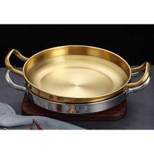 Lẩu hải sản bằng thép không gỉ, Chảo Paella Tây Ban Nha, Chảo rán nhà hàng, Chảo đáy phẳng hai quai, Đĩa tôm hùm đất, Đĩa màu vàng và bạc - Bạc - Xem 5