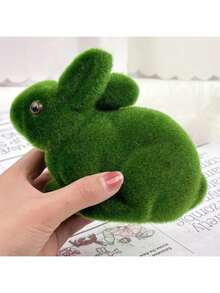 1pc Easter Green Foam Flocked Realistic 3D Moss Rabbit Decor, Garden Ornament - Green - View 6