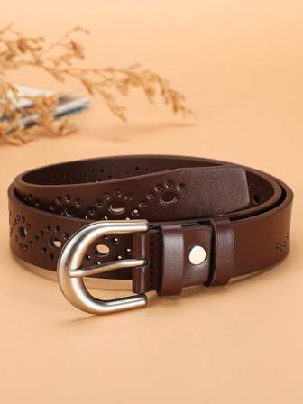 1pc Casual Fashionable Minimalist Retro European & American Style Hollow PU Leather Belt For Women, Suitable For Daily, Party, And Outfit Matching