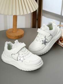 1 Pair Cute Star & Heart Decor Children's Casual Thick Sole Sports Shoes, Suitable For Daily Wear, School, Sports, All Seasons