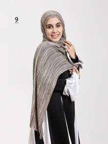 1 pezzo Sciarpa plissettata a tinta unita e righe con nappe, sciarpa/hijab casual di moda per donna - A - Visualizzare 15