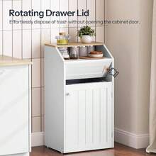 Trash Cabinet, Freestanding Trash Can Cabinet, Wooden Recycling With Flip Door, Hidden Kitchen Garbage Can, 10 Gallon Laundry, Kitchen, Laundry, White WB01WT - 白色 + 1 x 10 加侖 - 查看 5