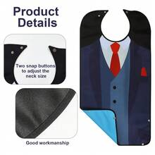 1pc Men's Dining Bib, Business Suit Pattern, Machine Washable, Foldable Pocket Design, Protect Clothing, Suitable For Elderly And Caregivers, Valentine's Day Gift, All Season, Kitchen Accessory - Multicolor - View 4