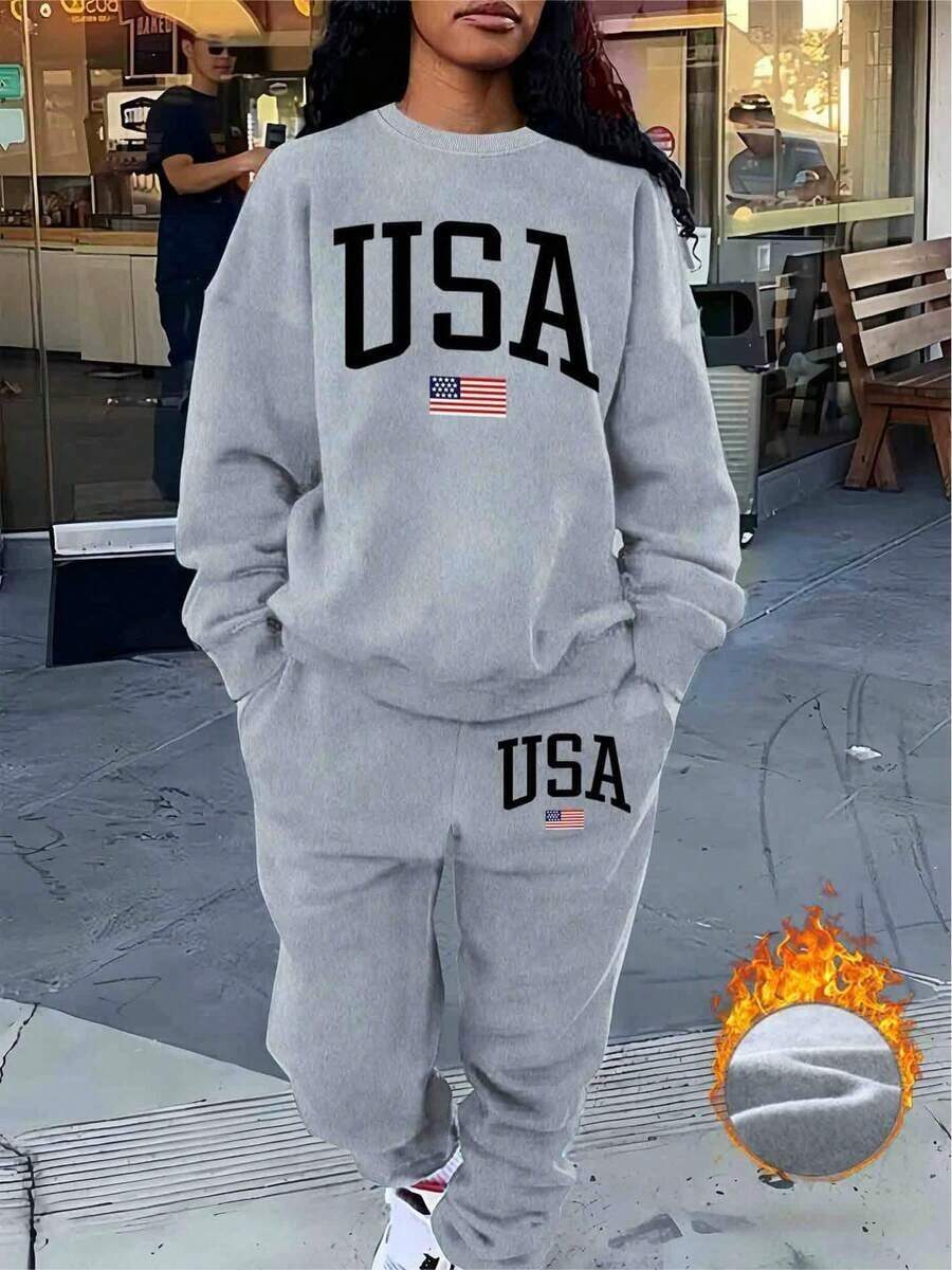 New Years Outfit Women2025 LC Women's Fashion Casual Letter Print Sweatshirt, Women's Autumn Winter Sweatshirt Casual Daily Wear Halloween Costumes, Thanksgiving Clothing, Hoodie Autumn And Winter, Unisex Short Sleeves, Plus Size Fall Clothes, Sweatshirt, Women's Fall Clothes,, Printed ClothingLoose And Comfortablenew Years Outfit Women - 灰色 - 查看 1