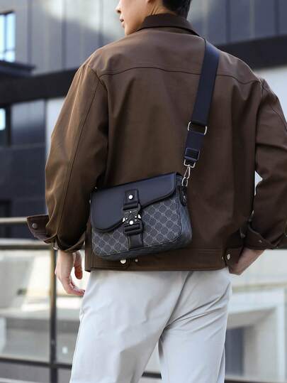 1 pieza Bolso bandolera cuadrado de correa ancha con hebilla y bloque de color, bolso de hombro unisex adecuado para trabajo, viajes, escuela, compras, un gran regalo para familia, amigos y seres queridos