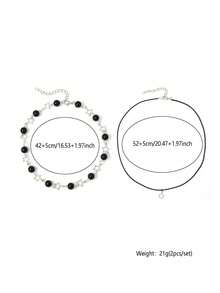 2件套镂空星星项链，时尚简约黑色串珠颈链（珠子数量随机） - 黑色 - 查看 5