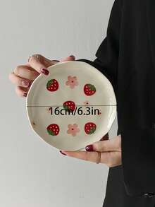 1pc/2pcs/4pcs Ins Style Cute Ceramic Plates, Hand-Painted Glazed Plates, Breakfast Bread Plates, Fruit Salad Plates, Dessert Cake Plates, Suitable For Home, Restaurant, Cafe