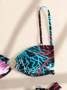 RWX VEST Biquíni Feminino Adulto – Estampa Tropical com Detalhes Metálicos Luxuosos 2025 XX565 - Preto - Visão 4