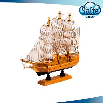 Miniatura Barco Navio decorativo De Madeira Veleiro embarcaçao - 10cm