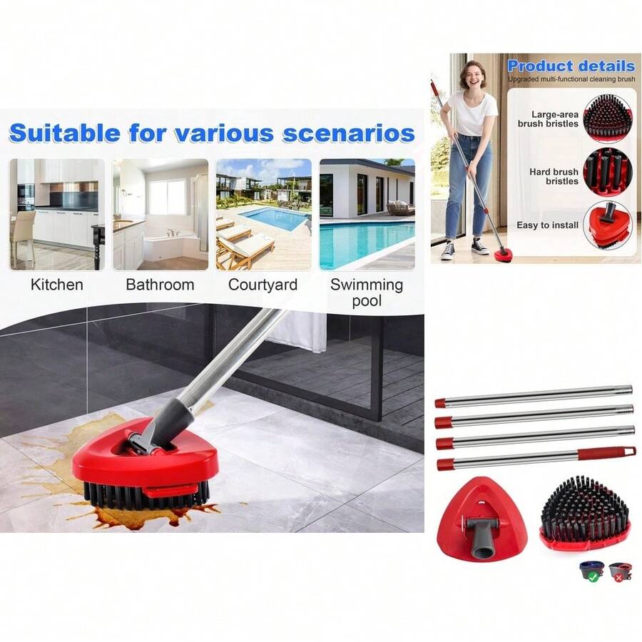 4 - Section Adjustable Stainless Steel Spin Replacement Handle For Floor Cleaning, 30" - 58" Length, Threaded Joint - 1套不鏽鋼拖把桿,粗螺紋 - 查看 1