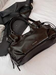 Túi đeo vai thời trang mới, cổ điển, đa năng, màu trơn, dung tích lớn, chất liệu da PU, kiểu dáng retro, có dây rút, trang trí mặt dây chuyền, dành cho nữ, hai quai xách, thích hợp cho mua sắm, du lịch, dã ngoại và nhiều dịp khác. - Xem 5