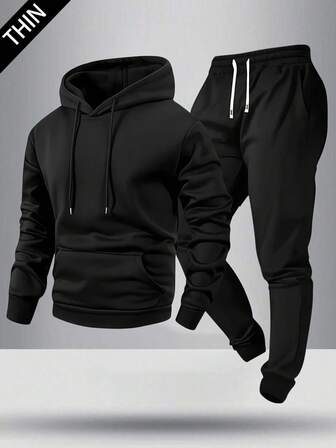 Men's Lightweight Hoodie And Sweatpants Set, Casual Hooded Pullover And Drawstring Waist Pants, Versatile Outfit For Spring/Autumn, Suitable As Gift For Husband/Boyfriend, Streetwear, Commute, Outdoor, Vacation
