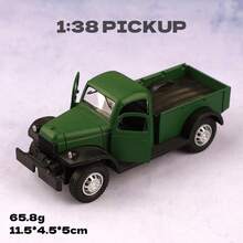 1pc 11cm Alloy Vintage Pickup Truck Model, Openable Doors, Children Toy, Collectible Decor, Gift For Boys, Olive Green - Dark Green - View 6