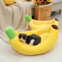 1 Piece Comfortable Donut Pillow Bed-Soft And Fluffy, Imitation Fur To Keep Warm, Suitable For Small, Medium And Large Dogs And Cats-A Variety Of Animals To Play And Sleep, Bringing Extreme Comfort And Relaxation, Pet Sleeping Mat, Banana-Shaped Cat Bed, Keep Warm In Winter, Cold, Cute Banana-Designed Pet Bed, Detachable, Semi-Enclosed, Universal Throughout The Season, Polyester Material, Polyester Fiber Filled, Suitable For All Pets, Perfect Gift - 黃色 - 查看 6